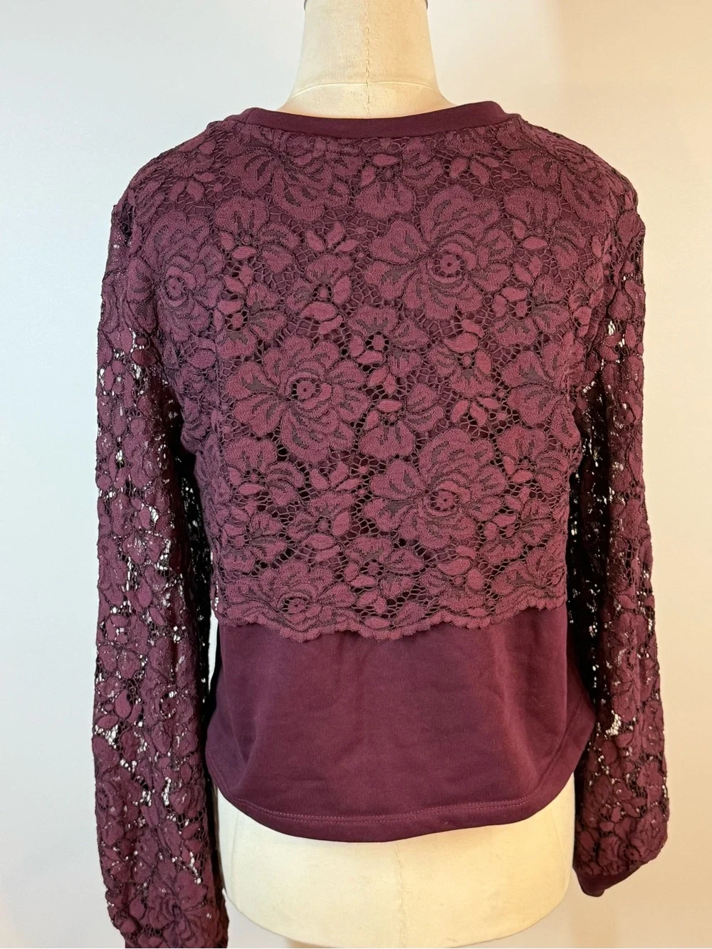 Anthropologie Plum Lace Overlay Long-Sleeve Top